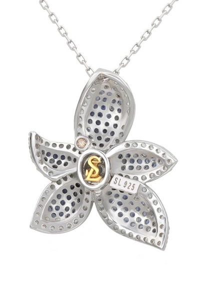 Suzy Levian Silver 0.02 Ct. Tw. Diamond & Gemstone Pendant In Blue
