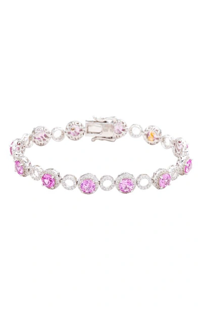 Shop Suzy Levian Sterling Silver Two Tone Sapphire & Diamond Accent Circle Bracelet In Silver/pink