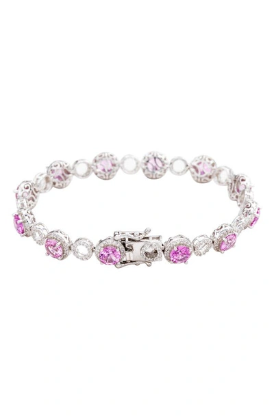 Shop Suzy Levian Sterling Silver Two Tone Sapphire & Diamond Accent Circle Bracelet In Silver/pink