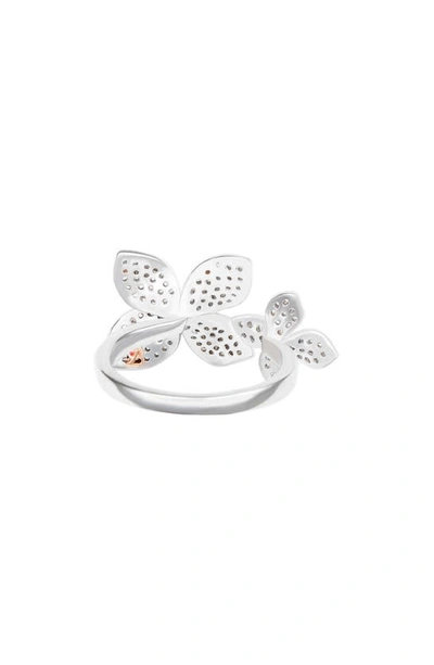 Suzy Levian Sterling Silver Cubic Zirconia Between The Finger Double Flower Ring In White