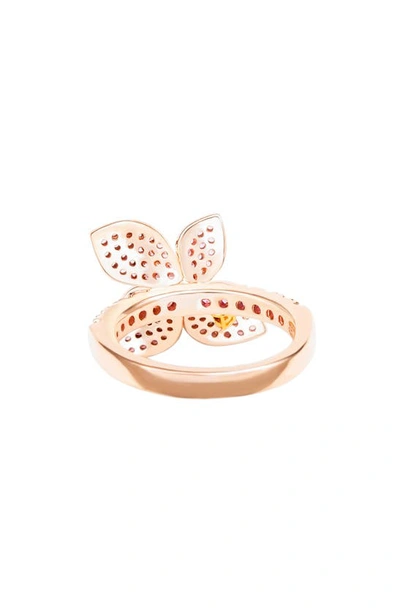 Suzy Levian Pink Sapphire Flower With Diamond Accent Ring In Pink