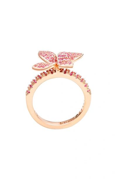 Suzy Levian Pink Sapphire Flower With Diamond Accent Ring In Pink