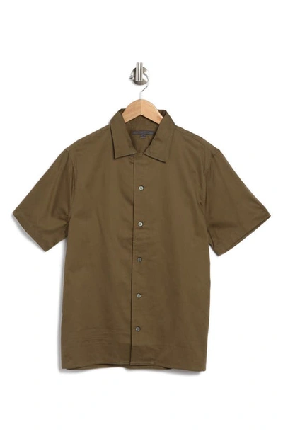Shop John Varvatos Danny Short Sleeve Cotton Button-up Shirt In Olive