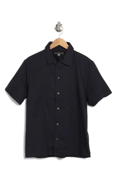 Shop John Varvatos Danny Short Sleeve Cotton Button-up Shirt In Navy