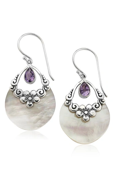 Samuel B. Sterling Silver Semiprecious Stone & Shell Teardrop Earrings In White/ Purple