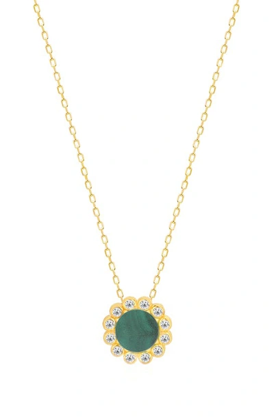 Gabi Rielle Sunlite Pavé Crystal & Malachite Pendant Necklace In Gold