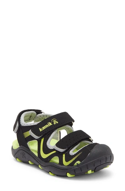 Shop Kamik Kids' Wander Sandal In Black/ Lime