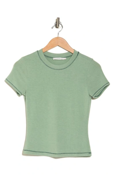 Shop Lush Contrast Stitch Crewneck T-shirt In Granite Green