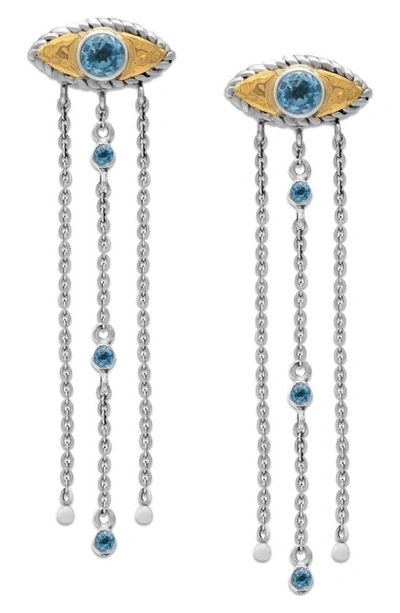 Samuel B. Blue Topaz Evil Eye Tassel Drop Earrings In Blue