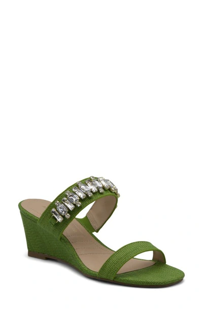 Shop Adrienne Vittadini Acres Embellished Sandal In Green Raffia