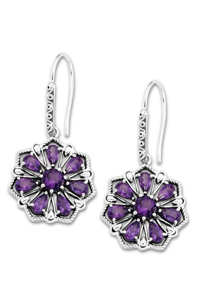 Samuel B. Sterling Silver Semiprecious Stone Flower Drop Earrings In Purple