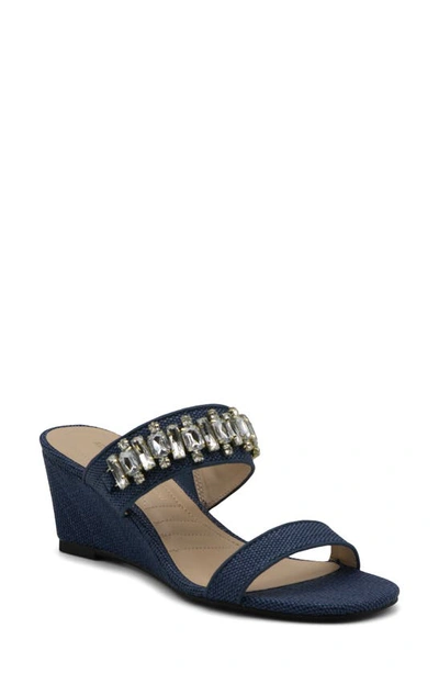 Shop Adrienne Vittadini Acres Embellished Sandal In Blue Raffia