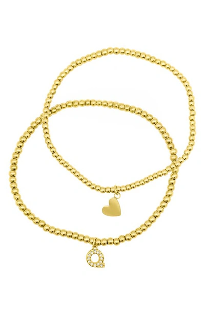 Adornia Initial & Heart 2-pack Stretch Bracelets In Gold-q