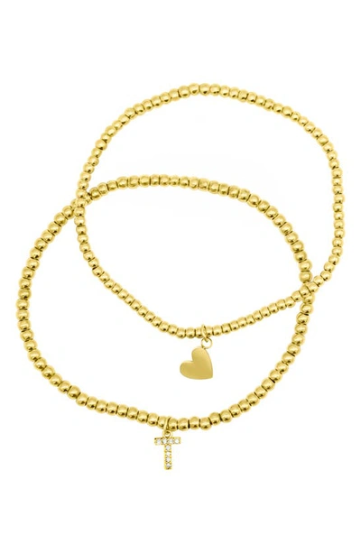 Shop Adornia Initial & Heart 2-pack Stretch Bracelets In Gold-t