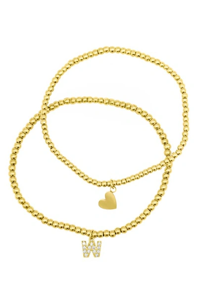Shop Adornia Initial & Heart 2-pack Stretch Bracelets In Gold-w