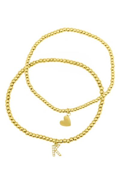 Shop Adornia Initial & Heart 2-pack Stretch Bracelets In Gold-k