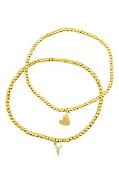 Shop Adornia Initial & Heart 2-pack Stretch Bracelets In Gold-y