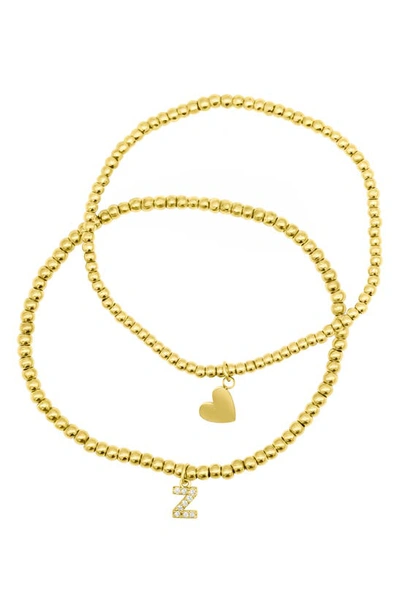 Adornia Initial & Heart 2-pack Stretch Bracelets In Gold-z