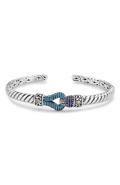 Samuel B. Sterling Silver & 18k Gold Blue Topaz & Amethyst Cuff Bracelet In Blue