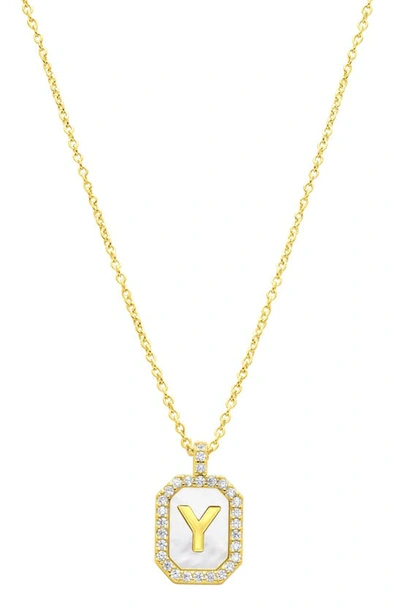 Shop Adornia Crystal Mother Of Pearl Initial Pendant Necklace In Gold-y