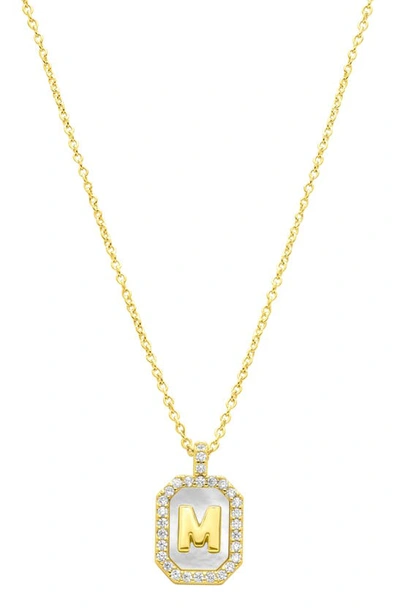 Adornia Crystal Mother Of Pearl Initial Pendant Necklace In Gold-m