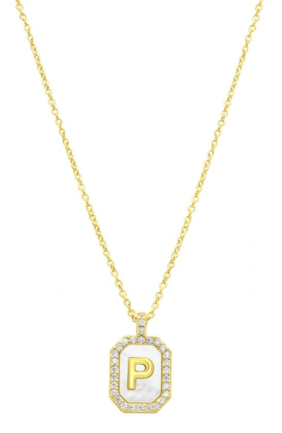 Shop Adornia Crystal Mother Of Pearl Initial Pendant Necklace In Gold-p