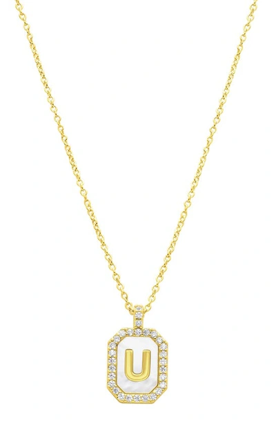 Shop Adornia Crystal Mother Of Pearl Initial Pendant Necklace In Gold-u