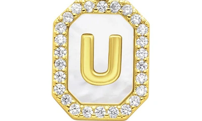 Adornia Crystal Mother Of Pearl Initial Pendant Necklace In Gold-u
