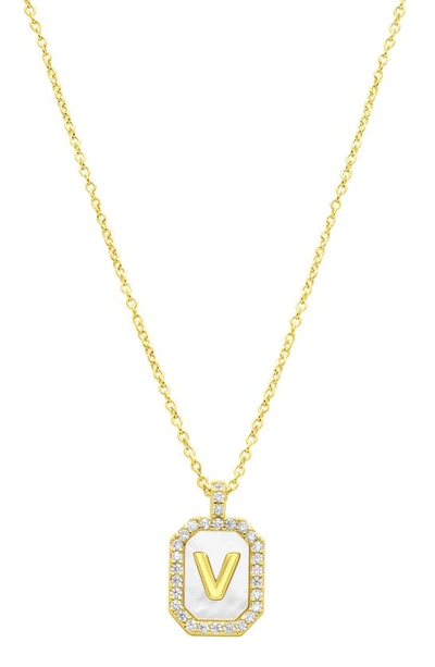 Shop Adornia Crystal Mother Of Pearl Initial Pendant Necklace In Gold-v