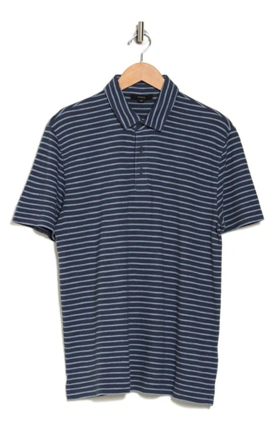 Shop Vince Stripe Cotton Slub Polo In Washed Ink/ Pacific Blue
