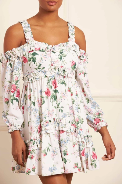Shop Needle & Thread Floral Fantasy Crepe Off-shoulder Micro Mini Dress In Multi