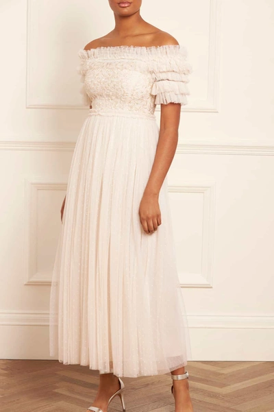 Shop Needle & Thread Midsummer Lace Bodice Off-shoulder Ankle Gown In Champagne