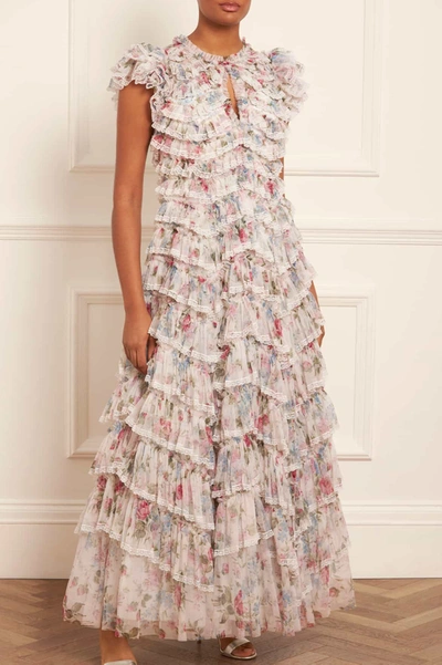 Shop Needle & Thread Floral Fantasy Ruffle Lace Gown In Multi