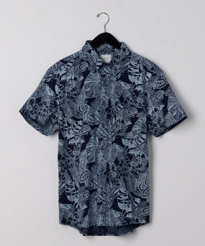 Shop Billy Reid Short Sleeve Indigo Botanical Treme Block Shirt