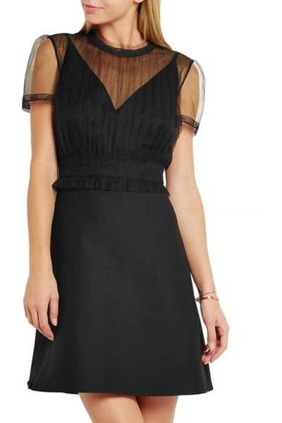 Shop Valentino Tulle-panelled Wool And Silk-blend Crepe Mini Dress