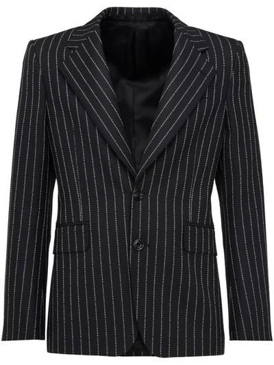 Alexander Mcqueen Tailored Jacket With Pinstripes And Structured Shoulders In Black