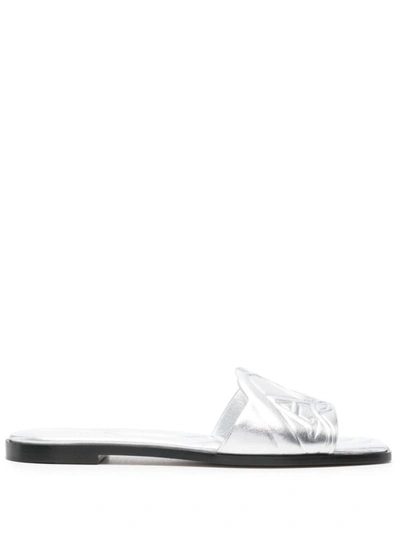 Shop Alexander Mcqueen Seal Leather Sandals In Silver