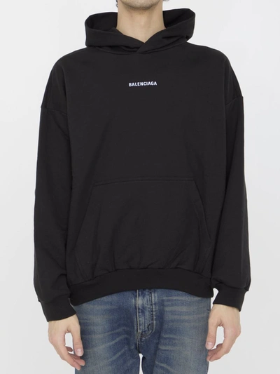 Balenciaga Relaxed-fit Cotton Hooded Sweatshirt With Design In Black