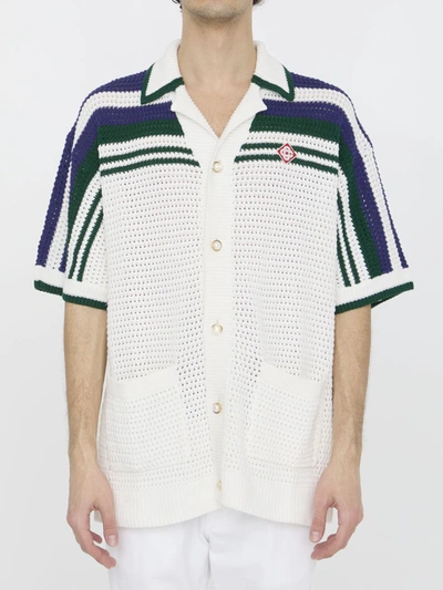 Shop Casablanca Crochet Tennis Shirt In White