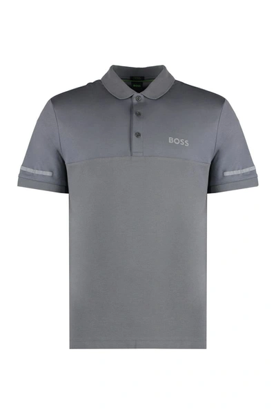 Shop Hugo Boss Boss Short Sleeve Cotton Polo Shirt In Grey