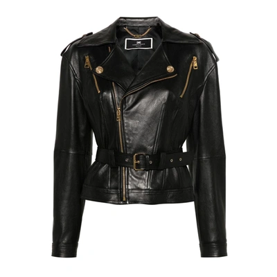 Shop Elisabetta Franchi Leather Jacket In Nero