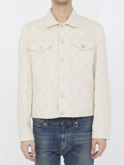 Shop Gucci Gg Jacquard Cotton Jacket In White