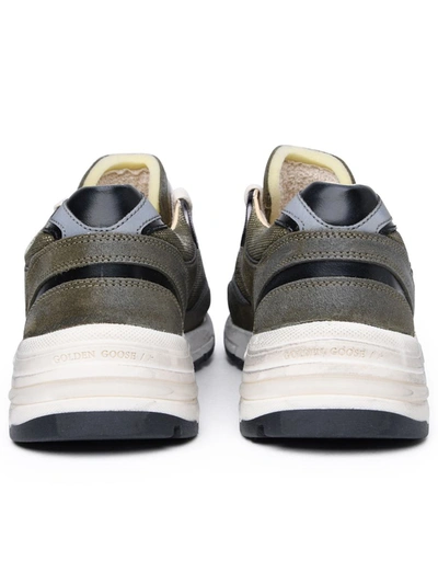 Shop Golden Goose 'running Dad' Green Leather Sneakers