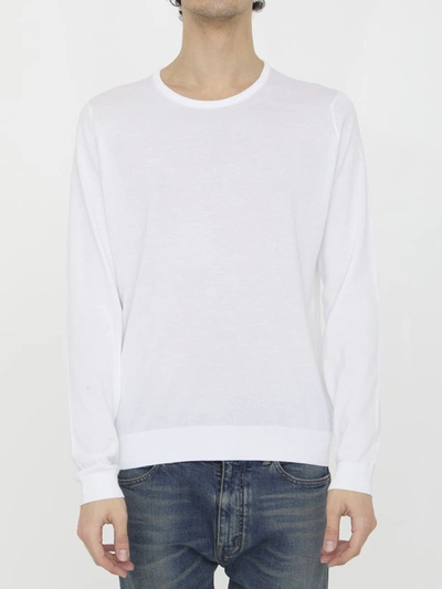 John Smedley Crewneck Sea Island Cotton Pullover In White