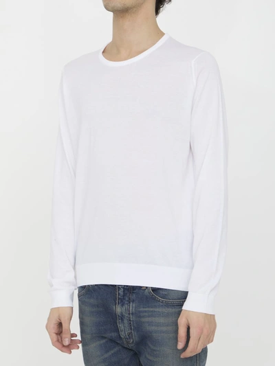 John Smedley Crewneck Sea Island Cotton Pullover In White