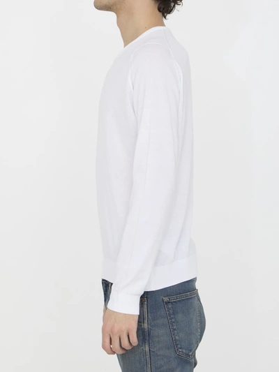 John Smedley Crewneck Sea Island Cotton Pullover In White