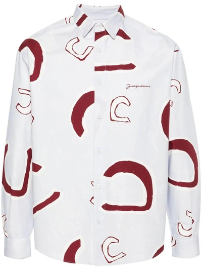 Shop Jacquemus Shirts In Monogramme Red Light Blue