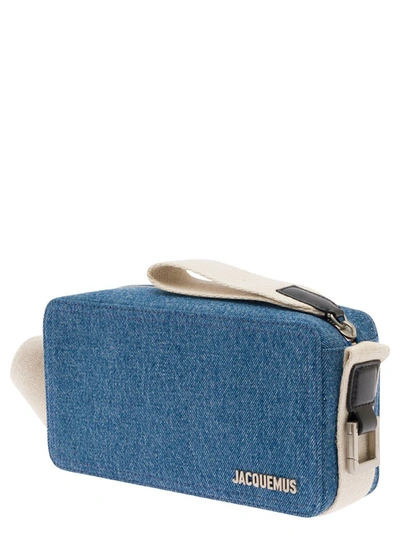 Shop Jacquemus 'le Cuerda Horizontal' Light Blue Messenger Bag With Logo Lettering Detail In Cotton Man