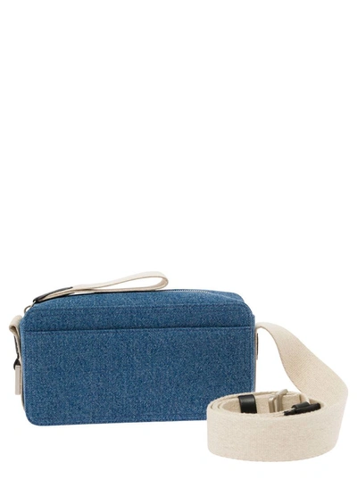 Shop Jacquemus 'le Cuerda Horizontal' Light Blue Messenger Bag With Logo Lettering Detail In Cotton Man