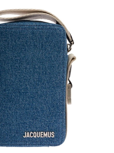 Shop Jacquemus 'la Cuerda Vertical' Blue Shoulder Bag With Front Logo In Leather Man